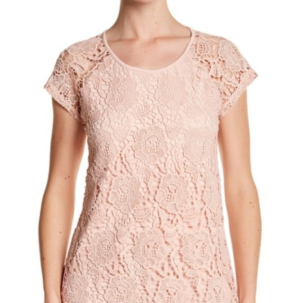 Cable & Gauge Crochet Cap Sleeve Tee Size XL Pink